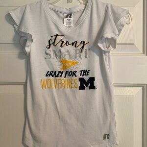 Kids Russell Athletic U of M White and Yellow Graphic Tee